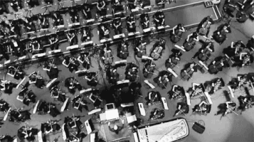 An overhead view of an orchestra performing